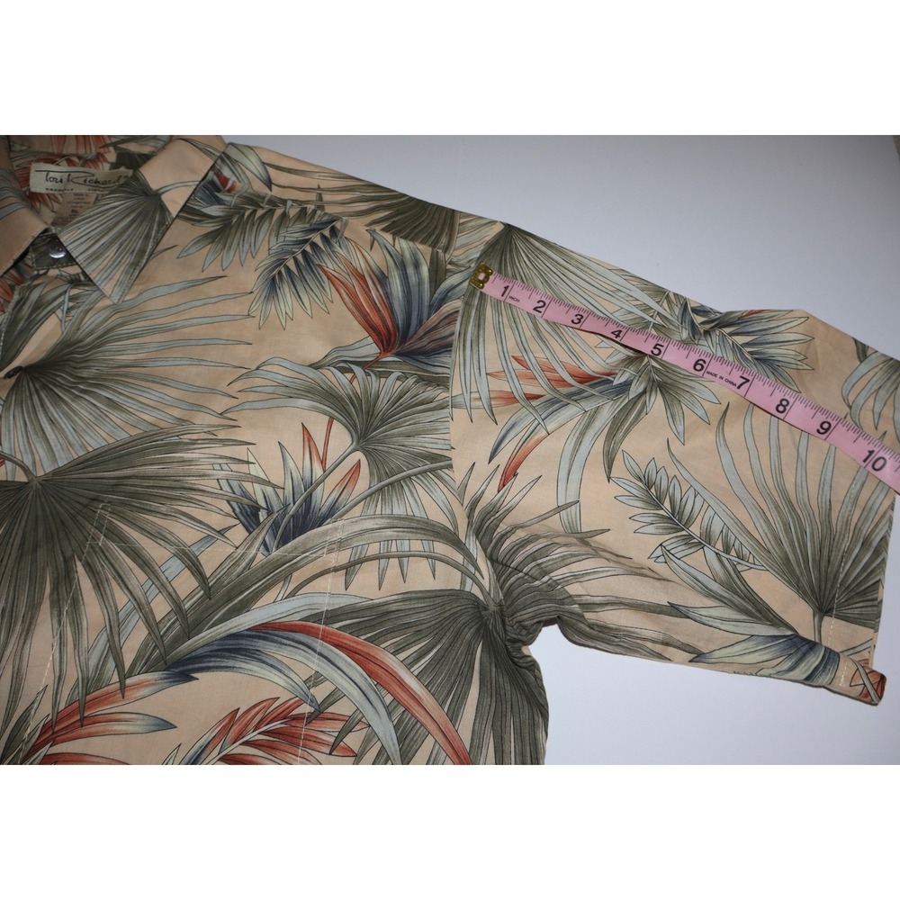 Tori Richard Honolulu Mens XL Tropical Palm Cruise Button Down Shirt Tan Green - Picture 7 of 10